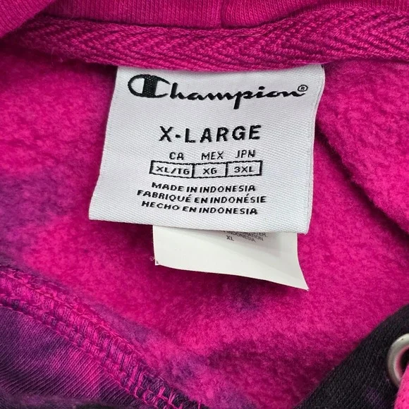 Champion Womens Pink Black Tie Dye Hoodie Sweatshirt XL Rose Logo - Picture 5 of 13